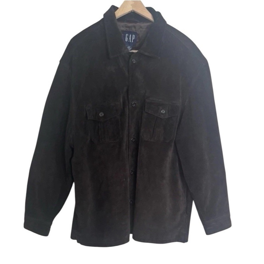 VTG GAP 90s Y2K Suede Leather Western Rustic Shacket Button Down Mens XL Brown